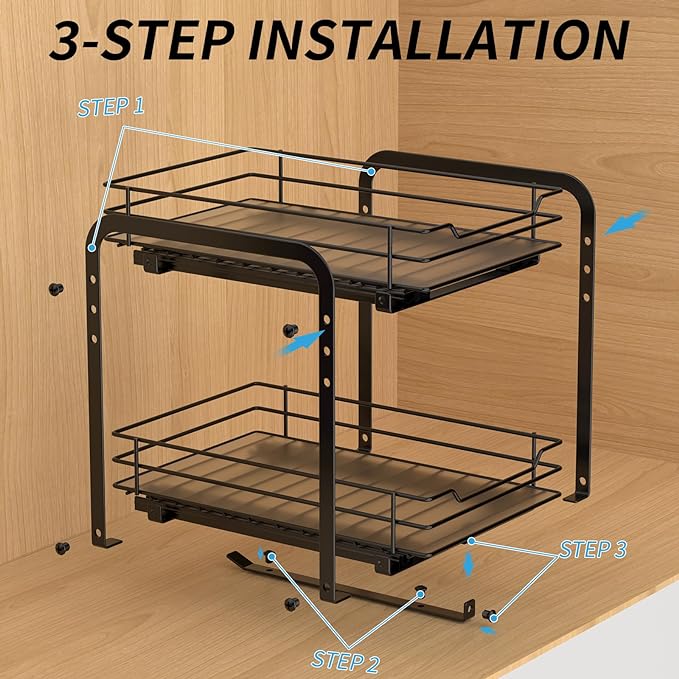 2-Tier Spice Rack, Pull Out Spice Racks Organizer for Cabinet, Height Adjustable Heavy Duty Metal Basket for Inside Cabinets & Pantry Closet (7.5''Wx10.5''Dx9.5''H)