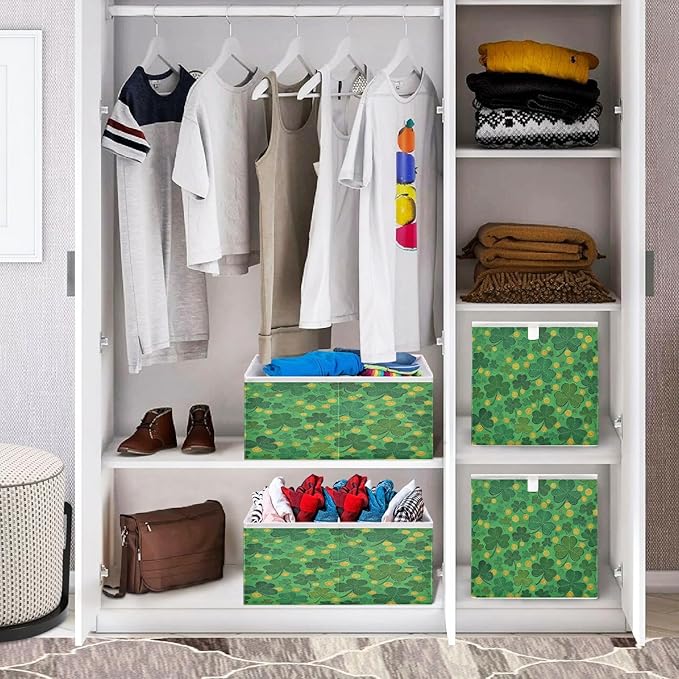 Bolaz Green St Patricks Day Closet Organizers Storage Cubes Storage Bins Shelf Baskets Containers for Home Room Office,Square
