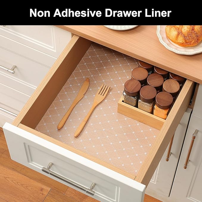 Cooyes Shelf Liner – Premium Non-Adhesive Cabinet & Drawer Liner for Kitchen – Waterproof Shelf Paper with Modern Pattern – Durable EVA Cabinet Mat – Easy to Cut （17.5" W x 120" L）