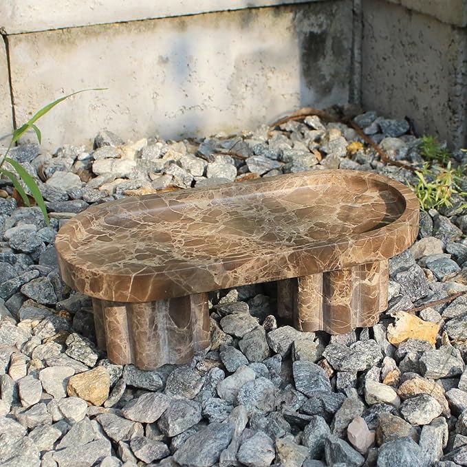 Natural Travertine Marble Oval Tray with 2 Legs, 10" Vanity Decorative Tray for Countertop Organizer, Catchall Tray for Perfume, Candles, Jewelry Dishv