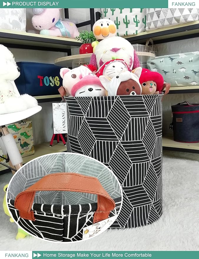 FANKANG Storage Basket, Nursery Hamper Canvas Laundry Basket Foldable with Waterproof PE Coating Large Storage Baskets for Kids Boys and Girls, Office, Bedroom, Clothes,Toysï¼Black Magic cubeï¼