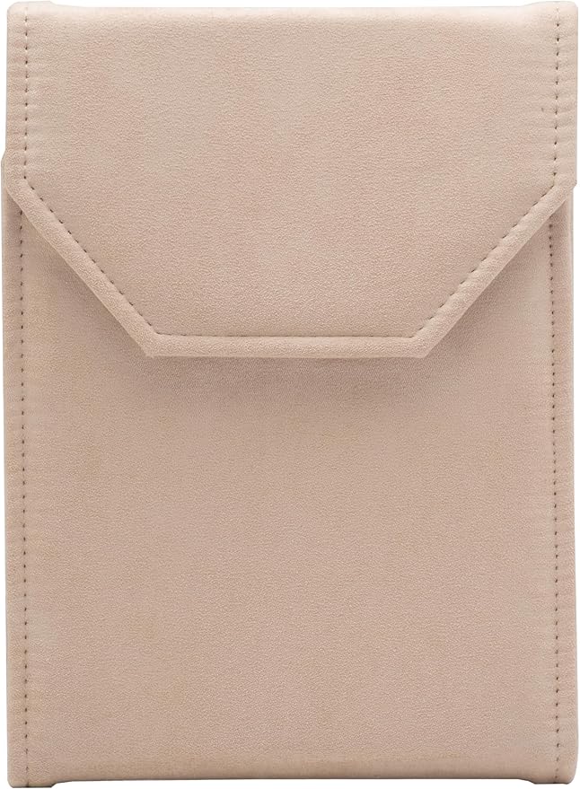 Velvet Necklace Jewelry Travel Folder Storage Display Case (Beige)