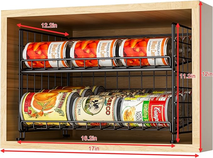Adjustable Rack Organizer, Stackable 2-Tier Storage for Kitchen Pantry Cabinet, Can Holders for Food, Multifunctional Dispenser for Snacks Soda-3 Pack