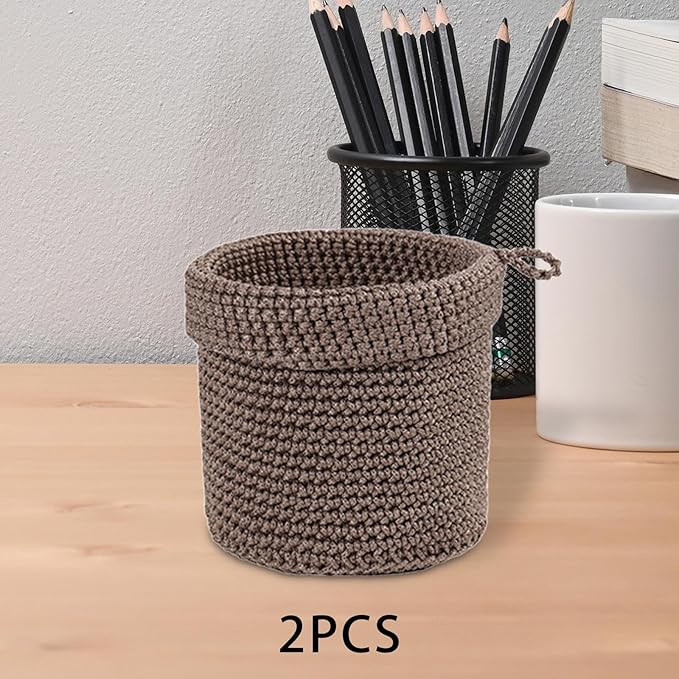 Set of 2 Woven Baskets for Storage and Organization on Vanity and Bathroom, Brown