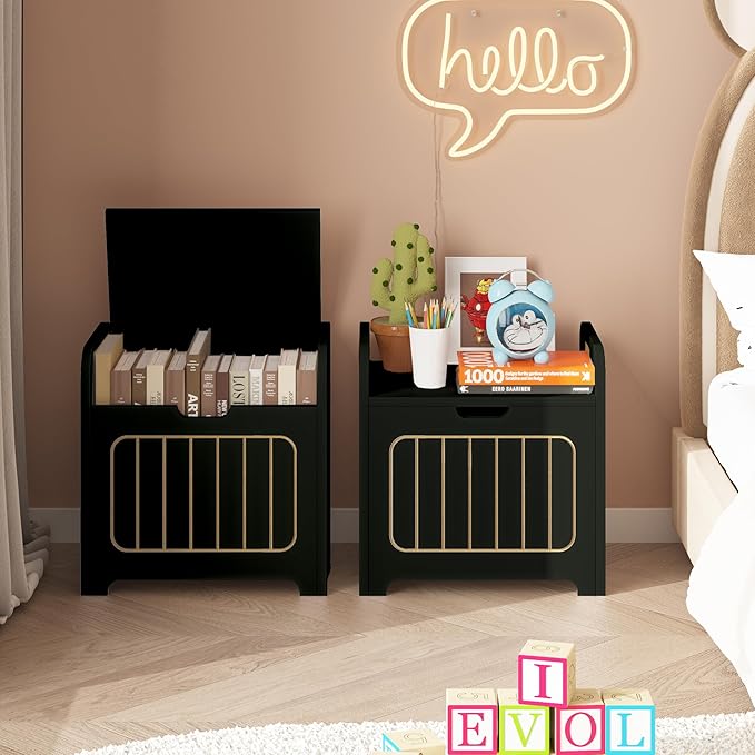 Black Wooden Storage Chest, Small Cube Storage Box Organizer with Handles, Wooden Storage Bin for Books and Clothes, Square Side Table for Entryway, Living Room or Bedroom