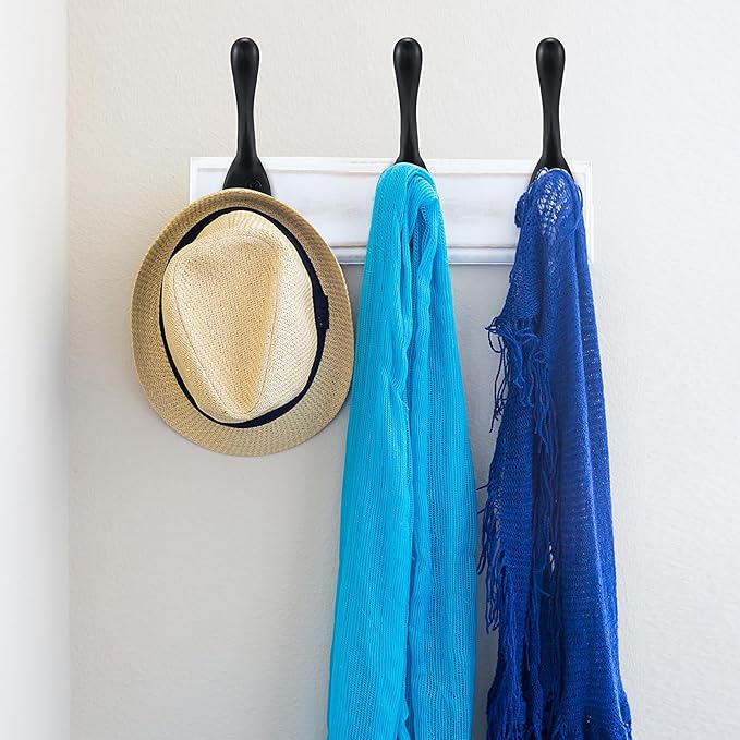 Coat Hooks 20 Pack - Heavy Duty Wall Mounted Matte Black Double Hooks for Hanging Clothes/Towels - Sturdiness Design with Better Mounting System