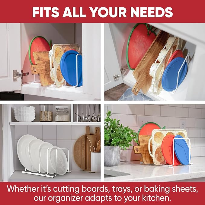 Better Houseware Pot Pan Organizer Under Cabinet Pot Lid Organizer Pan Organizers Inside Cabinet, Adjustable Cutting Board Organizer, Pots and Pans Organizer for Cabinet Storage, 4 Divided Slots