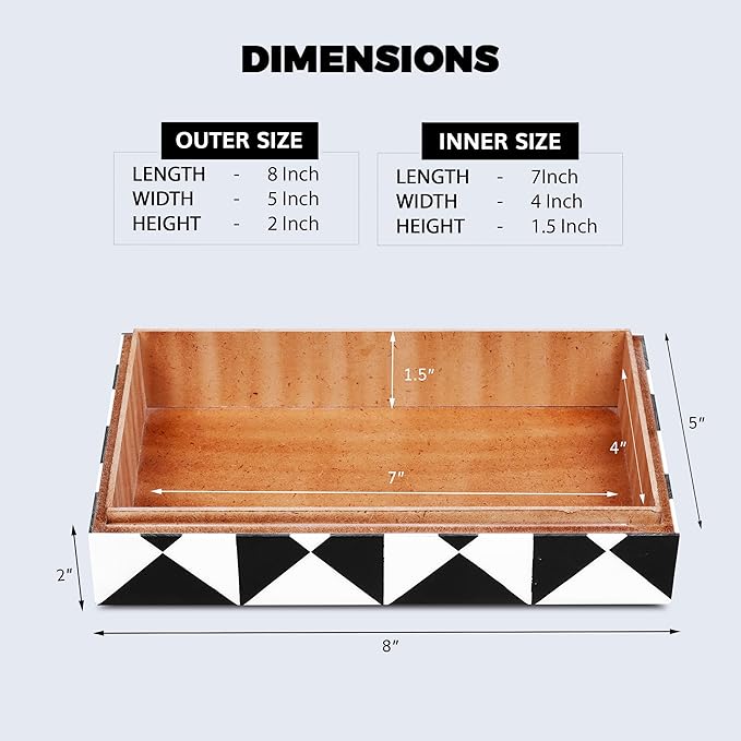 Handicrafts Home Decorative Storage Box with Lid – Black and White Decorative Box for Remote Controls, Slim Coffee Table Storage Box for Shelf, Desk & Living Room Decor – Trianlge 8 x 6 x 1.5