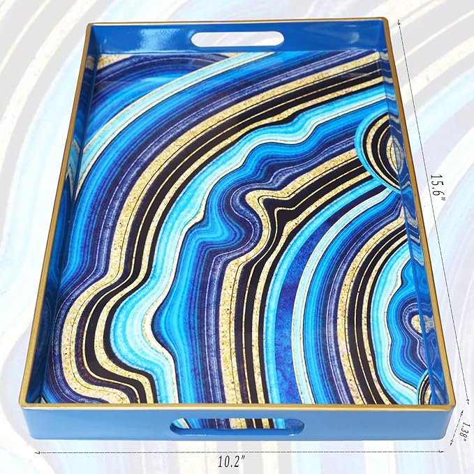 Spsyrine Decorative Tray, Plastic Rectangular Coffee Table Tray with Handles, Marble Serving Tray for Living Room, Ottoman, Bathroom Decor. 15.6â X 10.2".SLRE