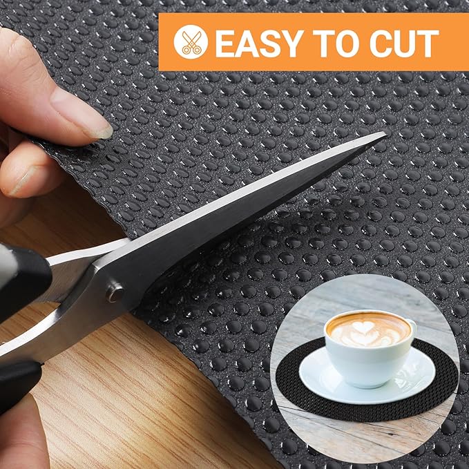 FLPMIX 17.7-in Cabinet Shelf Liner: Black Waterproof Kitchen Cabinets Liners 17.7 Inch Wide x 25 FT - Easy to Cut Large Drawer Mat for Cupboard Pantry Shelving