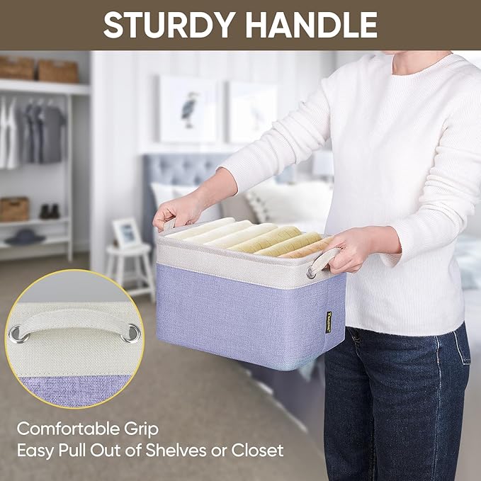 BALEINE 1 Pack Fabric Closet Storage Bins for Shelves, Linen Closet Organizers and Storage, Decorative Baskets for Organizing, Shelf, Clothes, Home, Office (Lavender, 12"x8"x8")