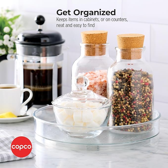 Copco Clear Lazy Susan Organizer, Turntable for Kitchen Cabinet, Pantry Organization and Storage, Fridge, Bathroom Closet, Vanity Countertop Makeup Organizing, Spice Rack