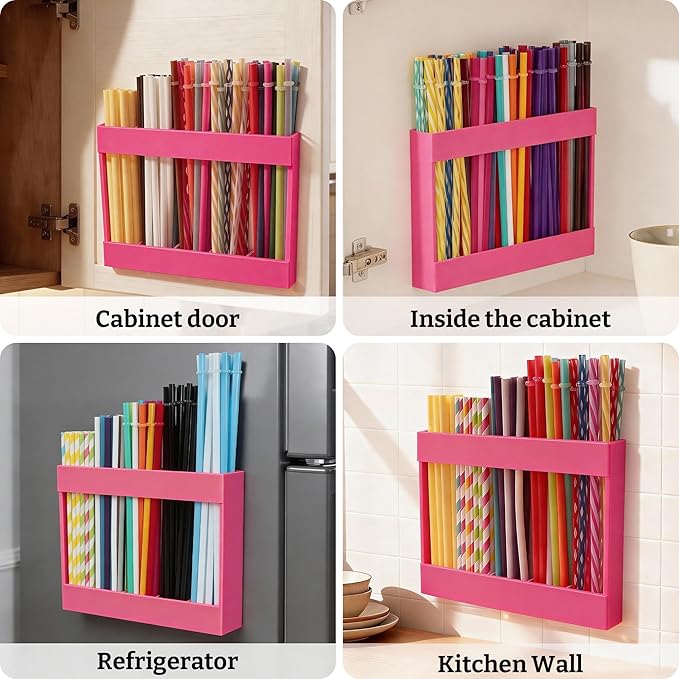 9.5” Large Acrylic Straw Holder for Cabinet Door with Detachable Ultra Sticky Adhesive Squares and Stickers, 2026 Reusable Straws Organizer Storage Dispenser for Kitchen Counter Cupboard