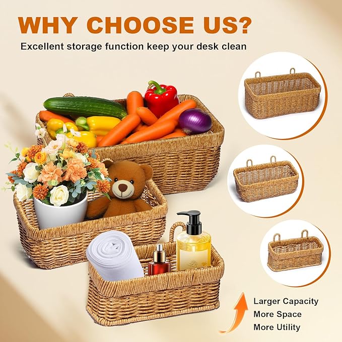 2 PCS Hanging Storage Baskets,Shower Organiser With Hooks, Bathroom Storage Accessory Shelf Organiser,Wall Mount Wicker Basket For Cosmetics, Soap Dispensers, Shower Products(Yellow-(S+M))