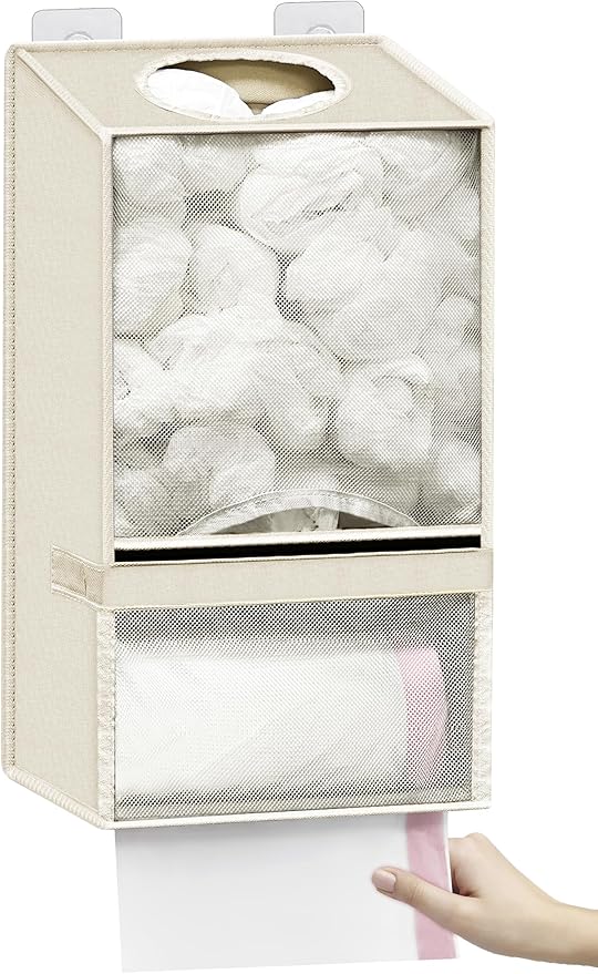 Plastic Bag Holder - Large Wall Mount Grocery Bag Holder & Dispenser for Home Kitchen, 2-in-1 Space-Saving Durable Organizer House Necessities, Beige