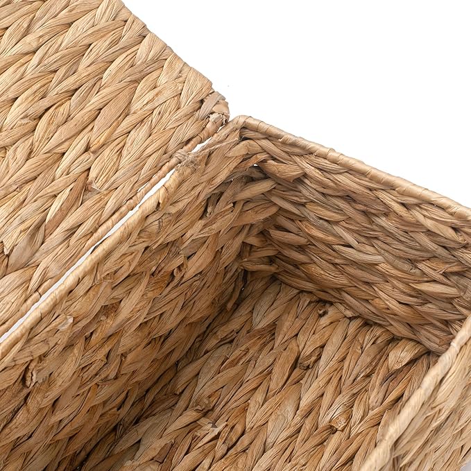 3 Pack Wicker Storage Basket with Lid, Water Hyacinth Baskets, Woven Basket for Shlef, Decorative Storage Boxes for Organizing