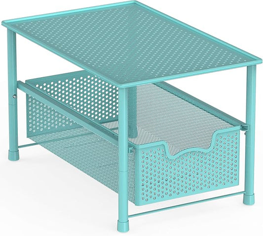 Simple Houseware Stackable Under Sink Cabinet Sliding Basket Organizer Drawer, Turquoise