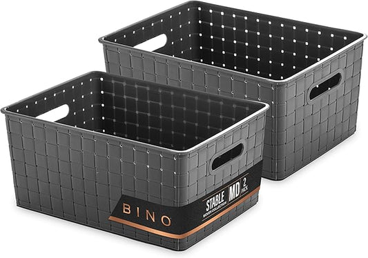BINO | Plastic Storage Baskets Medium - Grey | THE STABLE COLLECTION | Multi-Use Storage | Rectangular Cabinet Organizer | Baskets For Organizing with Handles | Home Office Organization and Storage