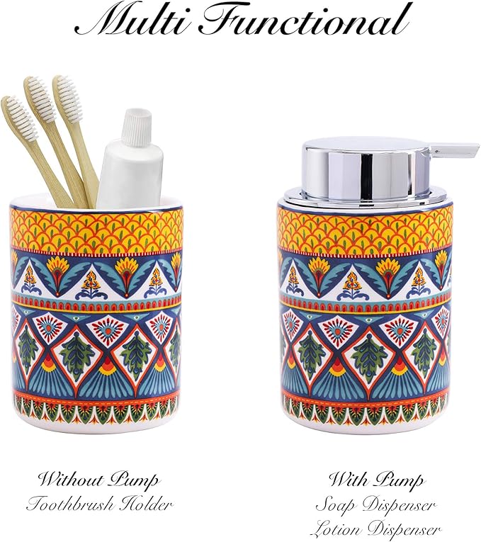 Bico Havana Ceramic 12oz Soap Dispenser with Removable Pump, Ideal for Kitchen, Bathroom, Lotion and Essential Oil