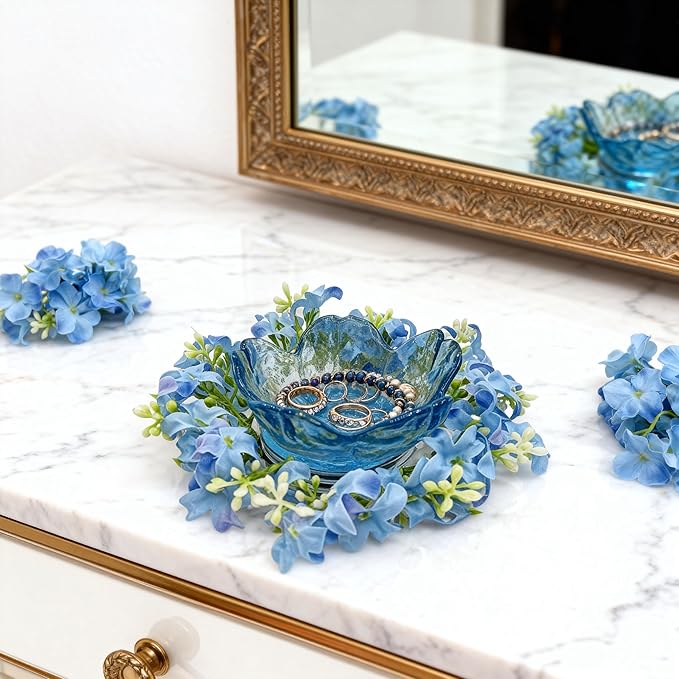 Mini Flower Ring Plate Jewelry Storage Tray Ring Holder for Dressing Table, Bedside Table, Room Bathroom Decoration, Cute Valentine's Day Christmas Birthday Gift for Women (blue flower)