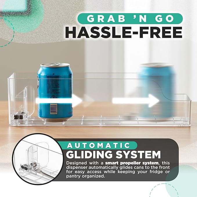 Automatic Food Storage Organizer - Clear Pantry Organizer with Automatic Dispenser for Refrigerator - Drink & Food Holder for Fridge - Organizing Rack Kitchen & Pantry (Large) (1-Pack)