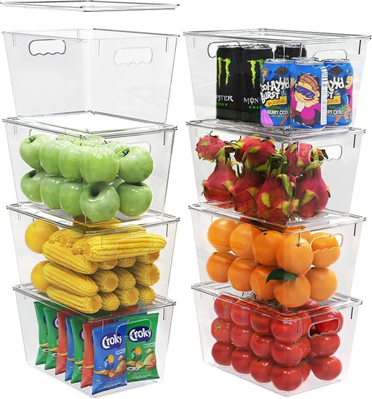 YAN & HIN Clear Stackable Storage Bins with Lids, Drawer organizer Bins with Handles, Closet Organizers and Storage, Fridge, Pantry, Bathroom organizer Storage Containers