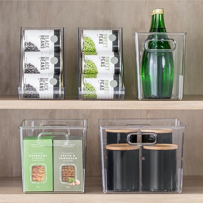 mDesign Plastic Modern Kitchen, Pantry Food Storage Container Bin w/ Handles - Cabinet, Fridge/Freezer, Countertop Organizer - Snacks/Drink/Appliances; Ligne Collection, Clear, 12x6x7.75 (Pack of 1)