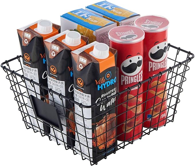 4 Pack【Large】 Wire Handmade Storage Basket for Organizing Household Goods,Pantry Organization,Bathroom countertop,Laundry,Wardrobe Storage Basket,Black
