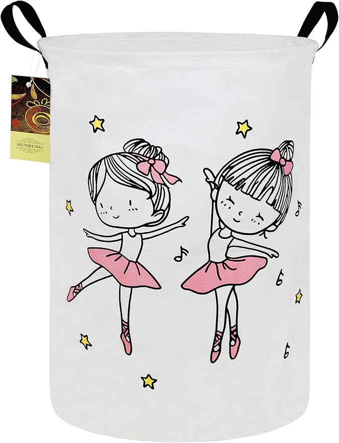 HUNRUNG Laundry Hamper,Large Canvas Fabric Lightweight Storage Basket Toy Organizer Dirty Clothes Collapsible Waterproof for College Dorms, Children Bedroom,Bathroomï¼Round-Dancing girlï¼