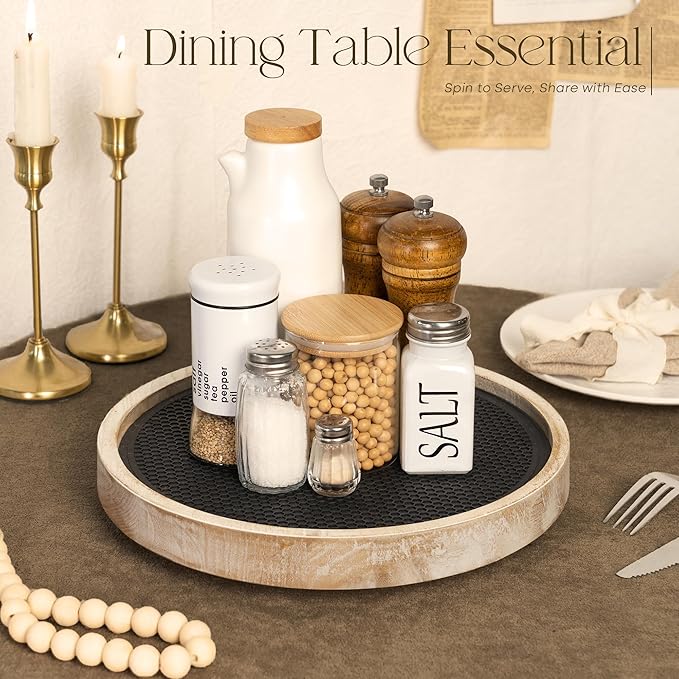 10.5" Non-Skid Wood Lazy Susan Turntable for Table Top â Chic Lazy Susan Turntable for Cabinet, Coffee Table, Pantry & Kitchen Counter Tray - Ideal for Organization and Storage (Natural Wood)