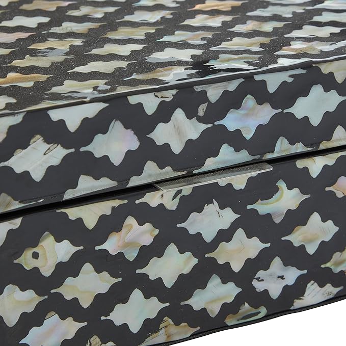 Deco 79 Mother of Pearl Shell Decorative Box Decorative Keepsake Boxes with Hinged Lid, Set of 2 Storage Boxes 12", 8"W, Black