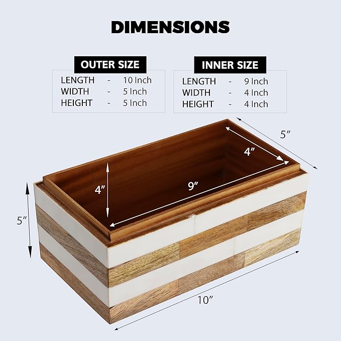 Handicrafts Home White Large Decorative Storage Box with Lid Wooden Memory Box Keepsake Storage Box Photo Storage Box for Home Organization – Resin Inlay Patisserie Delight Collection- 10x5x5