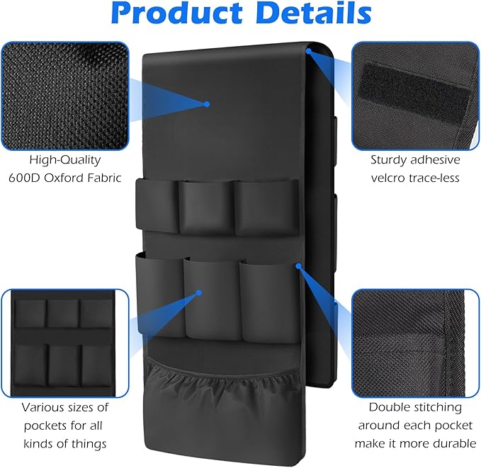 Dorm Room Essentials Mini Fridge Storage, 14 Pockets and Paper Goods Organizer, Dorm and Office Over the Fridge Caddy Organizer, College Essentials Flatware Storage Organizer - Black