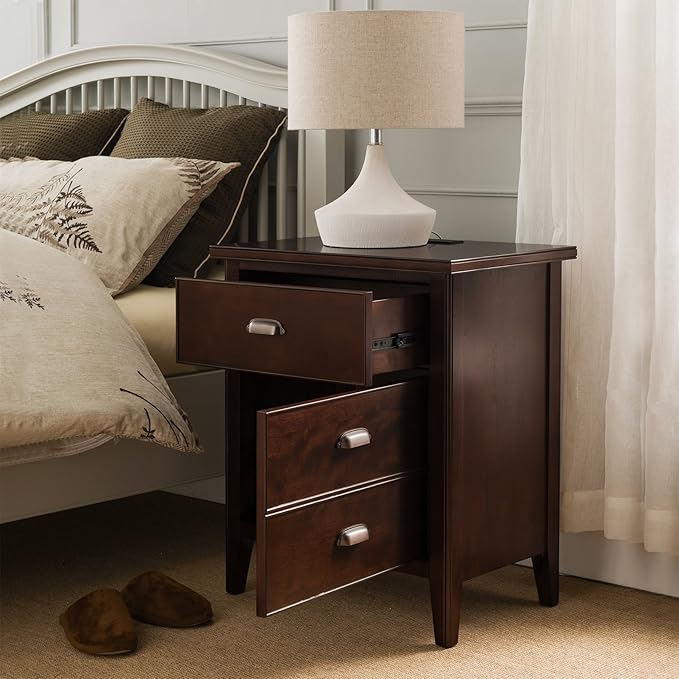 Leick Home Laurent Side Table Nightstand with USB-C Charging Station, Solid Wood, Perfect for Bedrooms, Living Rooms, and Small Spaces, 16"D x 24"W x 28"H, Chocolate Cherry Brown