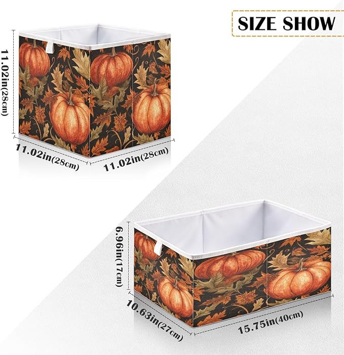 Bolaz Vintage Pumpkin Maple Leaf Closet Organizers Storage Cubes Storage Bins Shelf Baskets Containers for Home Room Office,Square