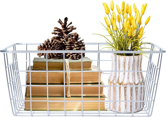 LUANT Sturdy Small Wire Storage Basket for Kitchen Food, Pantry Papers, Home Office Desk and Shelf, Bathroom Laundry Room, Bedroom