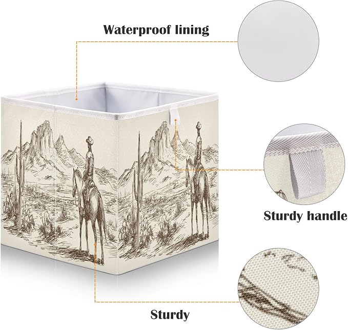 Blueangle Western Desert Cowboy Rectangle Storage Bin, 15.8 x 10.6 x 7 in, Large Collapsible Organizer Storage Basket for Home Décor