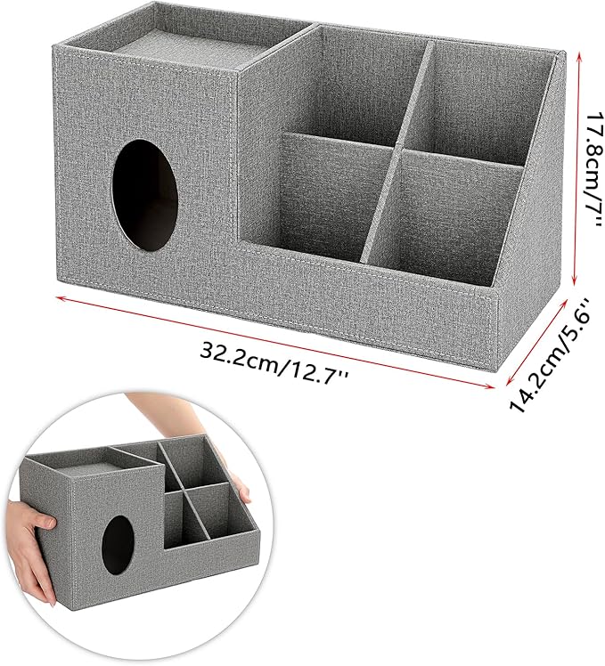 Sumnacon Square Linen Tissue Box Cover - Decorative Cube Tissue Cover with Side and Top Organizer, Modern Tissue Holder for Living Room Vanity Night Stand Table Countertop Office, Grey