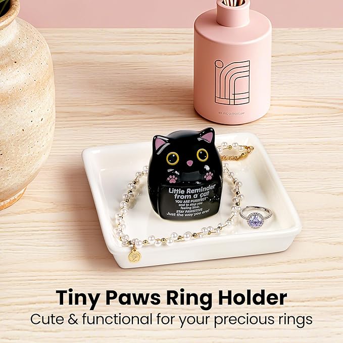PUDDING CABIN Cat Gifts for Women Ring Holder Stay Pawsitive Motivational Gifts for Women Mom Friend Sister, Birthday Mothers Day Gifts for Cat Mom, Inspirational Gifts for Black Cats Lovers