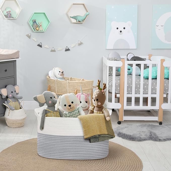 XXXXL Blanket Basket, 25" x 16" x 16"(108L) Rectangle Basket for Blankets Living Room, Extra Large Wicker Woven Blanket Pillow Storage Bin, Soft Kids Dog Toy Box Storage Bin Organizer