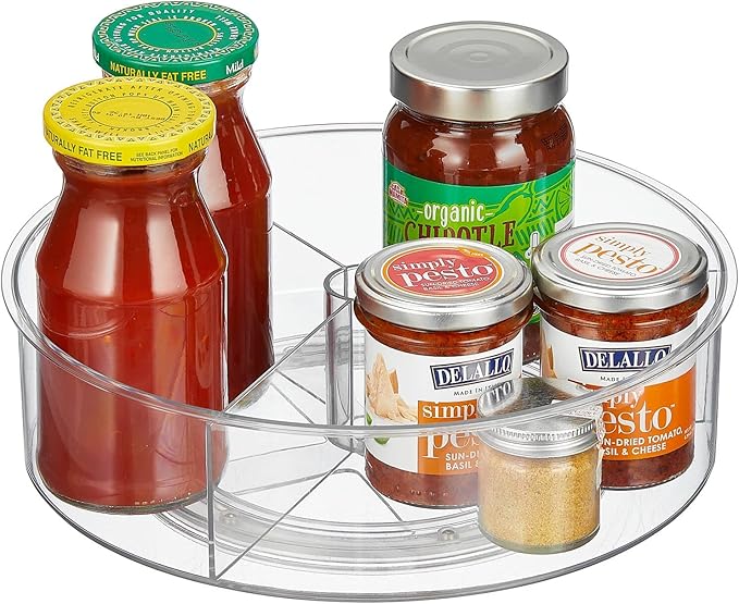 mDesign Lazy Susan Turntable Divided Plastic Spinner - Kitchen/Bathroom, Pantry, Fridge, Cupboard or Counter Organizing, Fully Rotating Food Organizer - 11.5" Round, Lumiere Collection - Clear