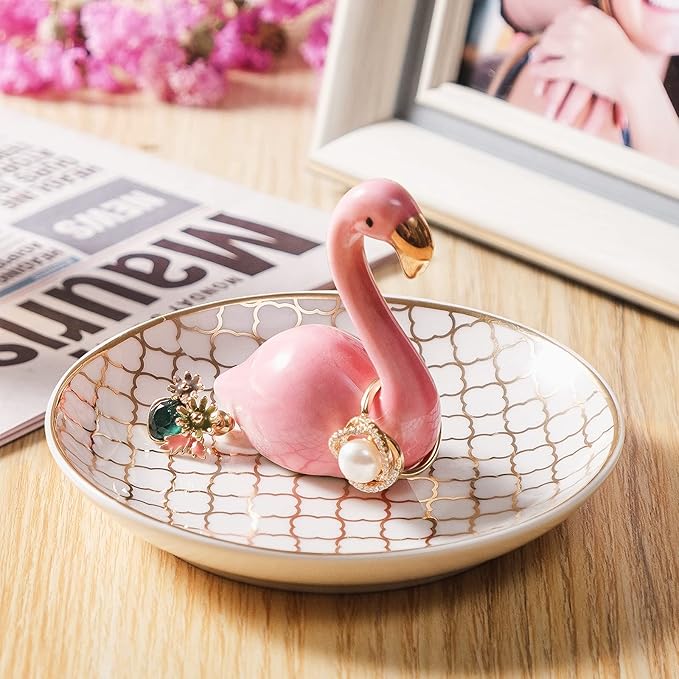 PUDDING CABIN Flamingo Ring Holder for Jewelry Trinket Tray Flamingo Gifts for Women Girls Friend Her Mom Christmas Thanksgiving Gifts Birthday Mothers Day Valentines Gifts Flamingo Decor