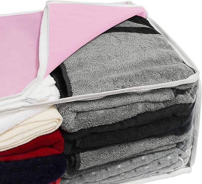 Simple Houseware 3 Pack Foldable Closet Organizer Clothing Storage Box with Clear Window, Pink