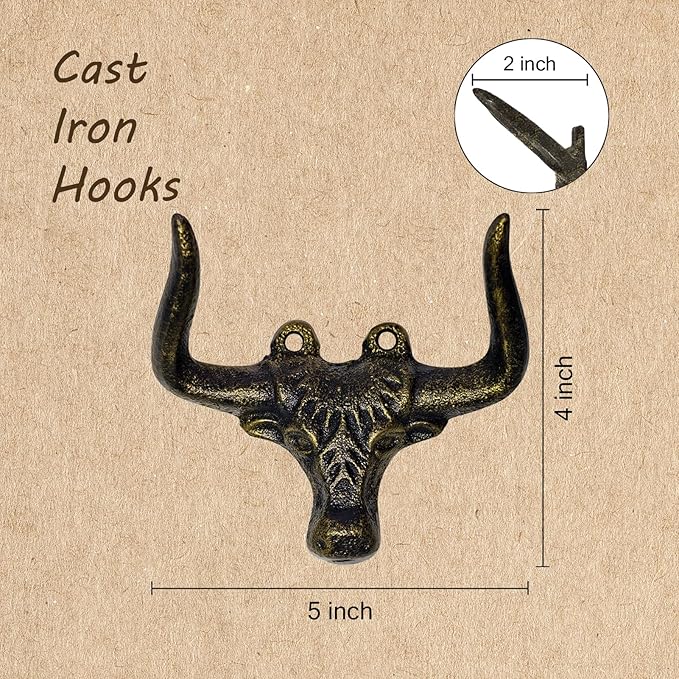 Cast Iron Wall Mount Hook – Bull Bronze, 1 Pack – Vintage Rustic Coat Hook for Entryway, Bathroom, Kitchen, or Bedroom