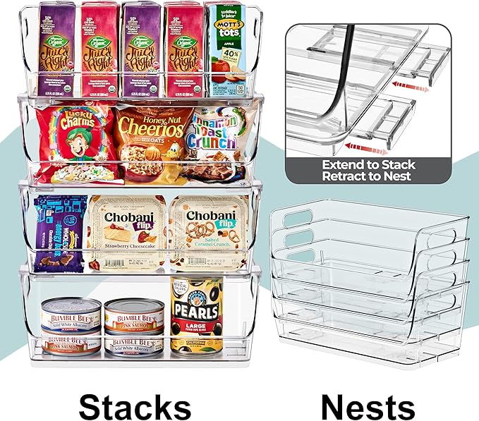 Sorbus Stackable Storage Bins Open Front, Clear Stackable Storage Bins, Pantry Bins for Storage and Organization, Acrylic Stackable Bins for Kitchen, Clear Pantry Organizer Bins (Small Narrow 4 Pack)
