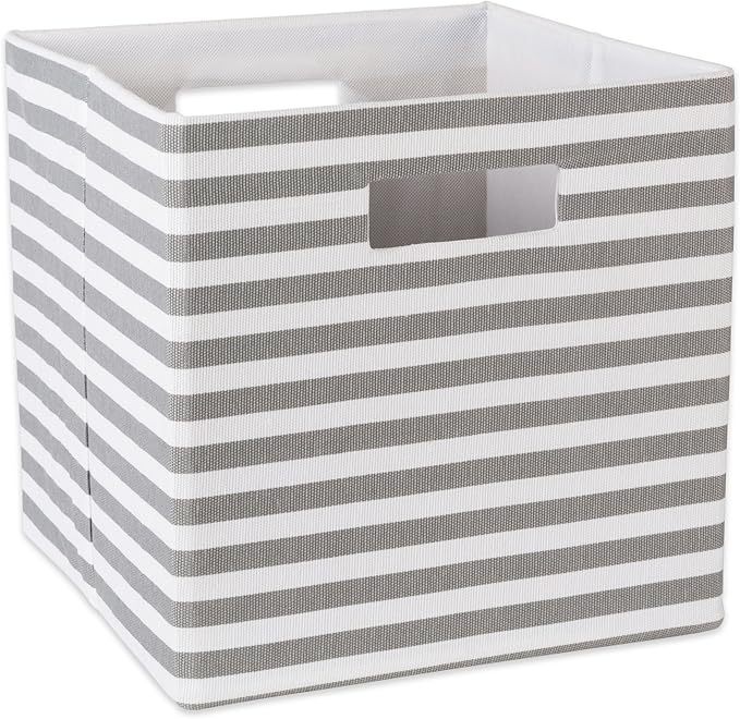 DII Collapsible Polyester Storage Cube, Pinstripe, Gray, Small