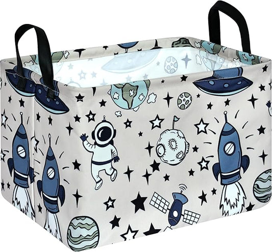 Rec Spaceman Print Box Hamper Storage Basket Collapsible Organizer Bin Gift Shelf Baskets for Home and Kitchen Storage