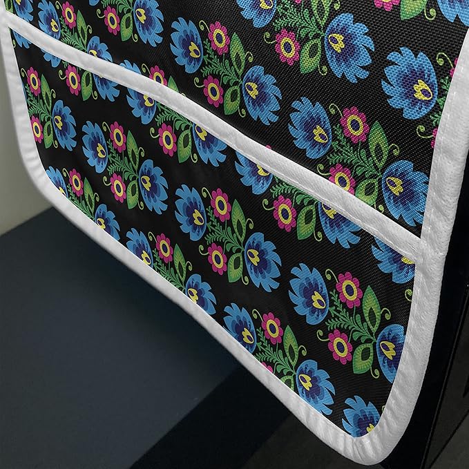 Ambesonne Folk Art Microwave Oven Cover, Culture Themed Traditional Polish Flower Ornamental Motif on Dark Background, Water Resistant Organizer with Pockets for Kitchen, 36" x 12", Black Blue