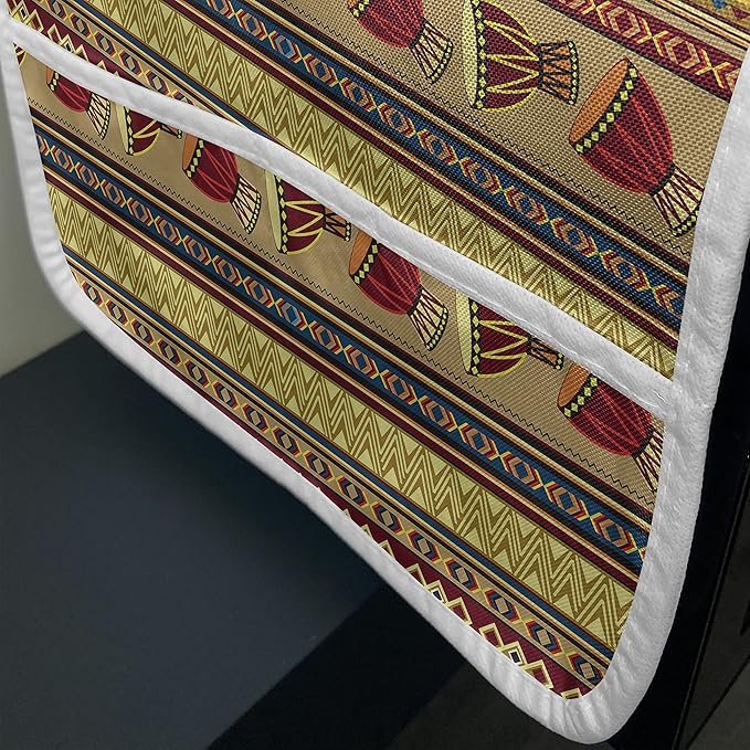 Ambesonne African Microwave Oven Cover, Oriental Djembe Drums Music Culture in Theme Geometric Chevrons Triangles, Water Resistant Organizer with Pockets for Kitchen, 36" x 12", Yellow Ruby