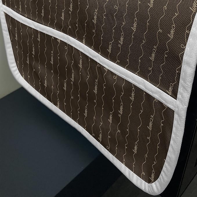 Ambesonne Brown Microwave Oven Cover, Dark Brown Backdrop Image with Letterings Hope Love Fun Happy, Water Resistant Organizer with Pockets for Kitchen, 36" x 12", Brown Cream